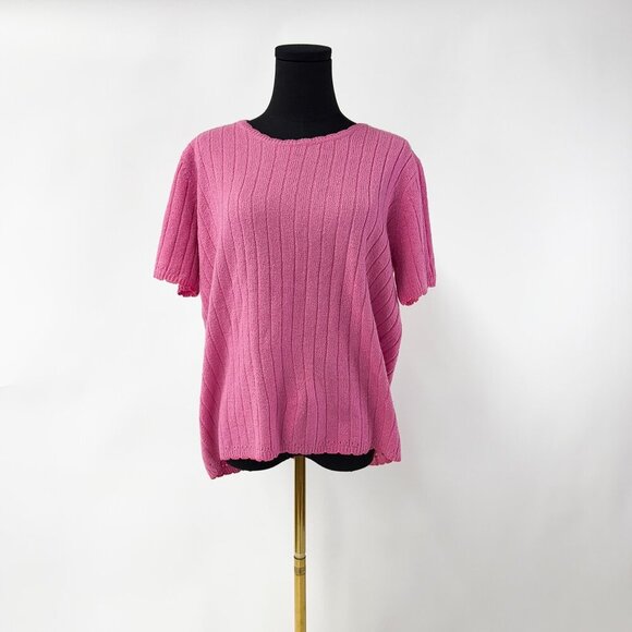 VINTAGE SCALLOP HEM AND RIBBED KNIT SHORT SLEEVE TOP - Picture 5 of 6